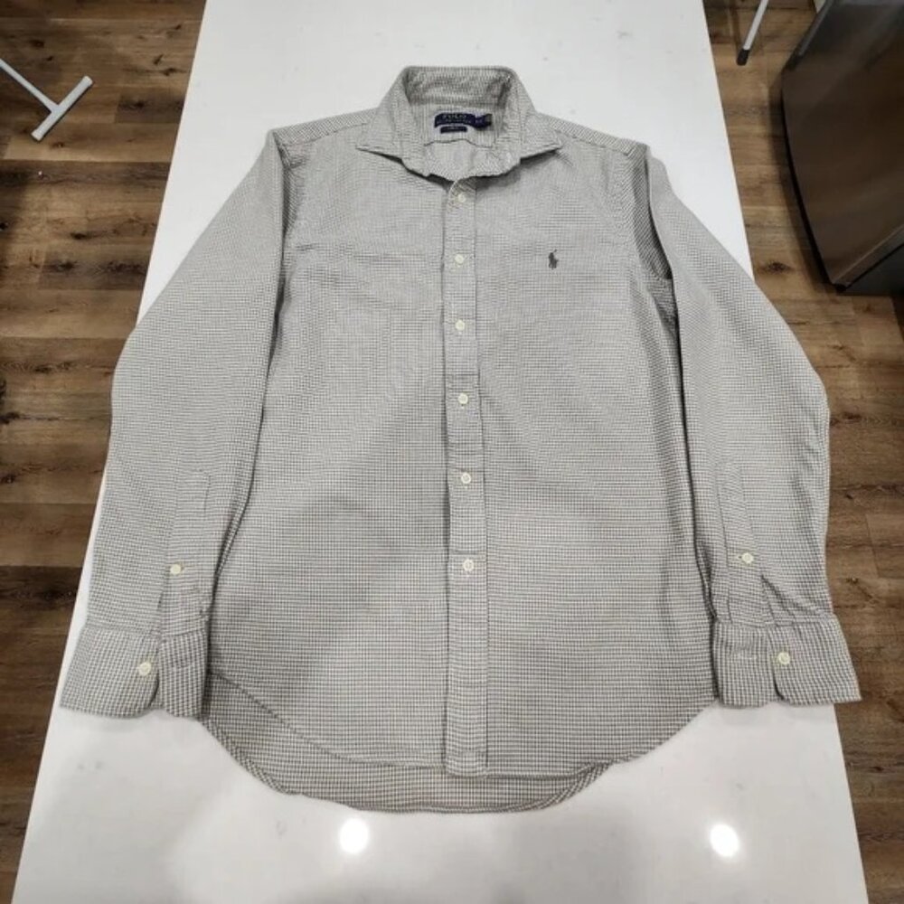 Polo Ralph Lauren Shirt Mens Medium Gray Slim Fit Flannel Houndstooth Super Soft